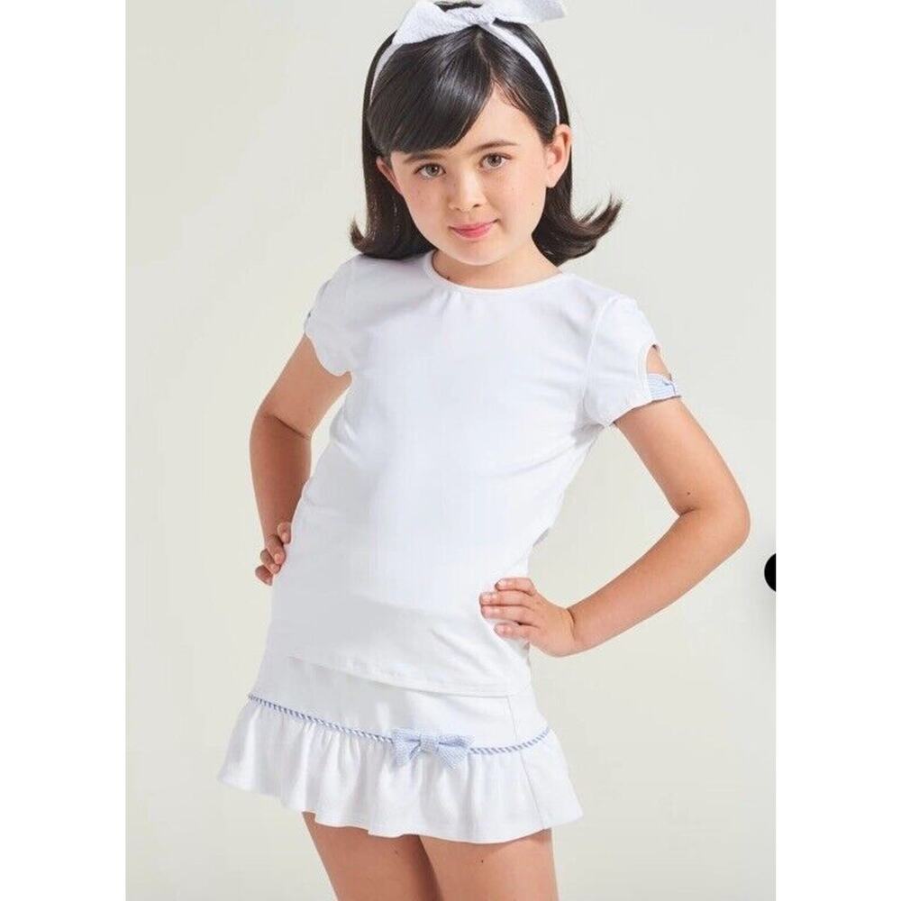 L’oeuf Poche Girls' Seersucker Bow Shirt Size S 5-6 NWT Tennis Golf Performance